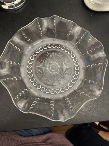 Vintage 10” Ruffle Glass Bowl 1938 To 1942 Federal Depression Glass Columbia