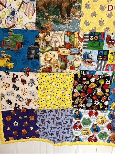 Hand Made Reversible Patchwork Quilt Mickey Paw Patrol Sports Snoopy 58 X49 A60 - Picture 6 of 8