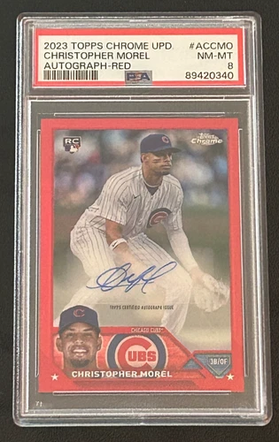 2023 Topps Chrome Update CHRIS MOREL ROOKIE CARD AUTO RED /5 PSA 8 - NONE HIGHER