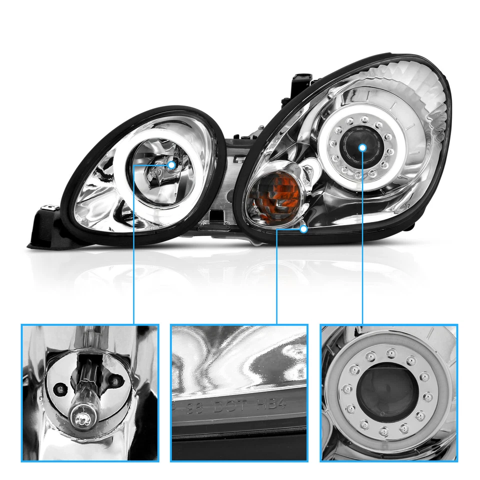 [LED Halo]For 98-05 Lexus GS Sedan GS300/GS400 Projector Chrome Headlights Foto 4 de 4
