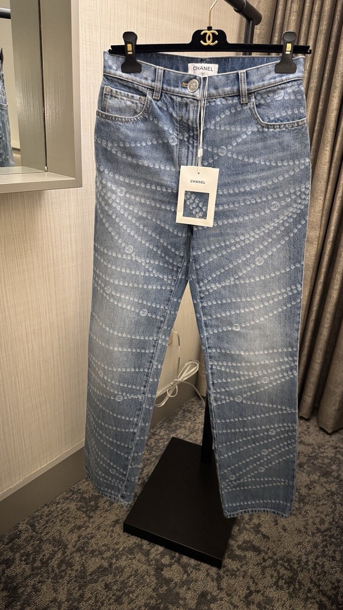 NEW Chanel 25P 2025 Spring Light Blue Denim Pearl Print CC