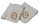 Vintage Matching Set of 2 Martex Washclothes White Gold Oval USA