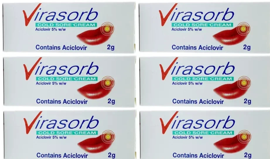 6 X Virasorb 2g 5% Cold Sore cream ,Cracked & Sore Lips Relief