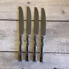 Cambridge Stainless Spire Mirror Bamboo Flatware Dinner Knives Knife Lot Of 4