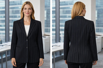 Limited America Blazer Womens M Navy Blue Pinstripe Academia Preppy Office Vtg