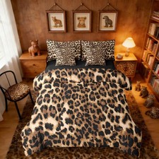 Black Brown Leopard Print Bed in a Bag Queen Cheetah Print 7 Piece Comforter