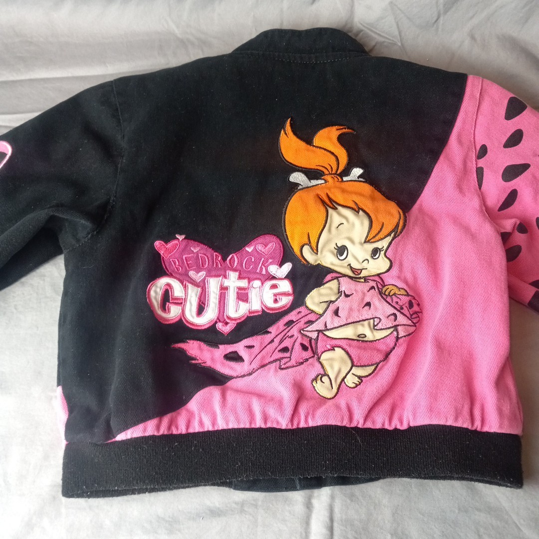 Flintstones x Jeff Hamilton Design Sz 7 Youth Jacket Pebbles Cartoon Canvas 