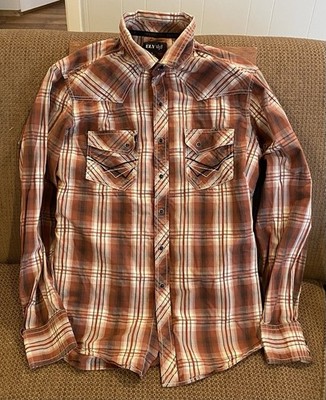 Ely 1878 Brown Plaid Western Size Large Men's Button Shirt