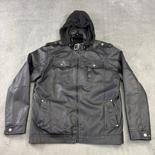 Mens Leather Jacket Motorcycle Biker Faux Fur Lined Removable Hoodie Outdoor