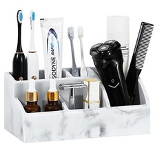 Luxspire Bathroom Counter Organizer, 5 Slots, Gravel White