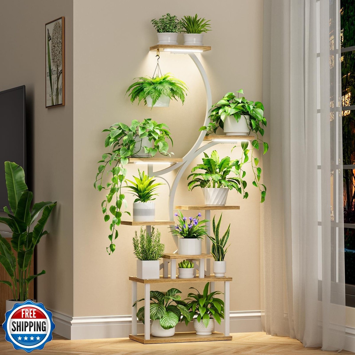 BACEKOLL 8-Tiered Plant Stand With Grow Lights - 62