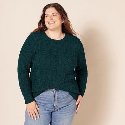 Amazon Essentials Women's Fisherman Cable Crewneck Sweater Multi Plus Size/Color