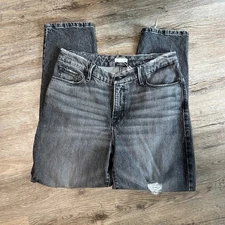 Good American Distressed Black Straight Jeans Size 6/28 High Waist Grunge Emo