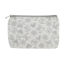 1 Pc Durable Rectangle Flat Hearts Makeup Bag for Travel Small Gray