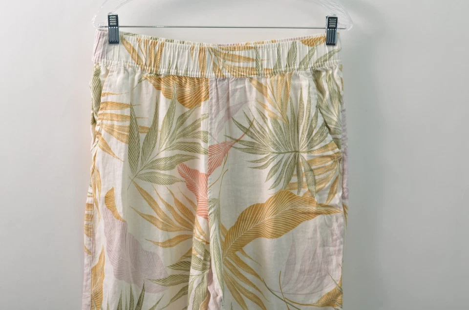 Tahari Linen Pants Womens Large Wide Leg 25" Inseam Pull On Pockets Floral - Image 3 of 4