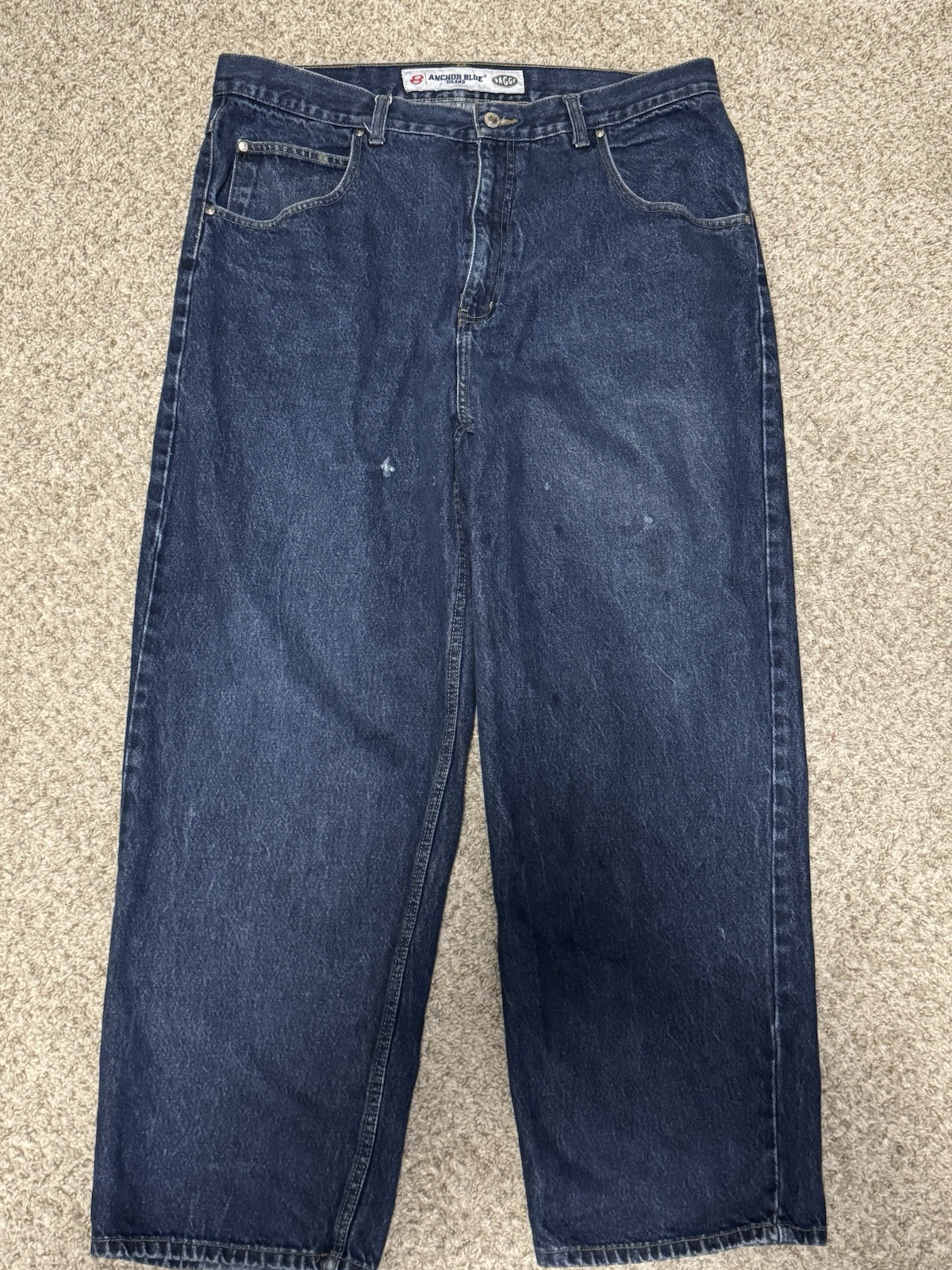Vintage Anchor Blue Baggy Wide Leg Jeans 42 act 42x30 90s Y2K Skate Denim Grunge