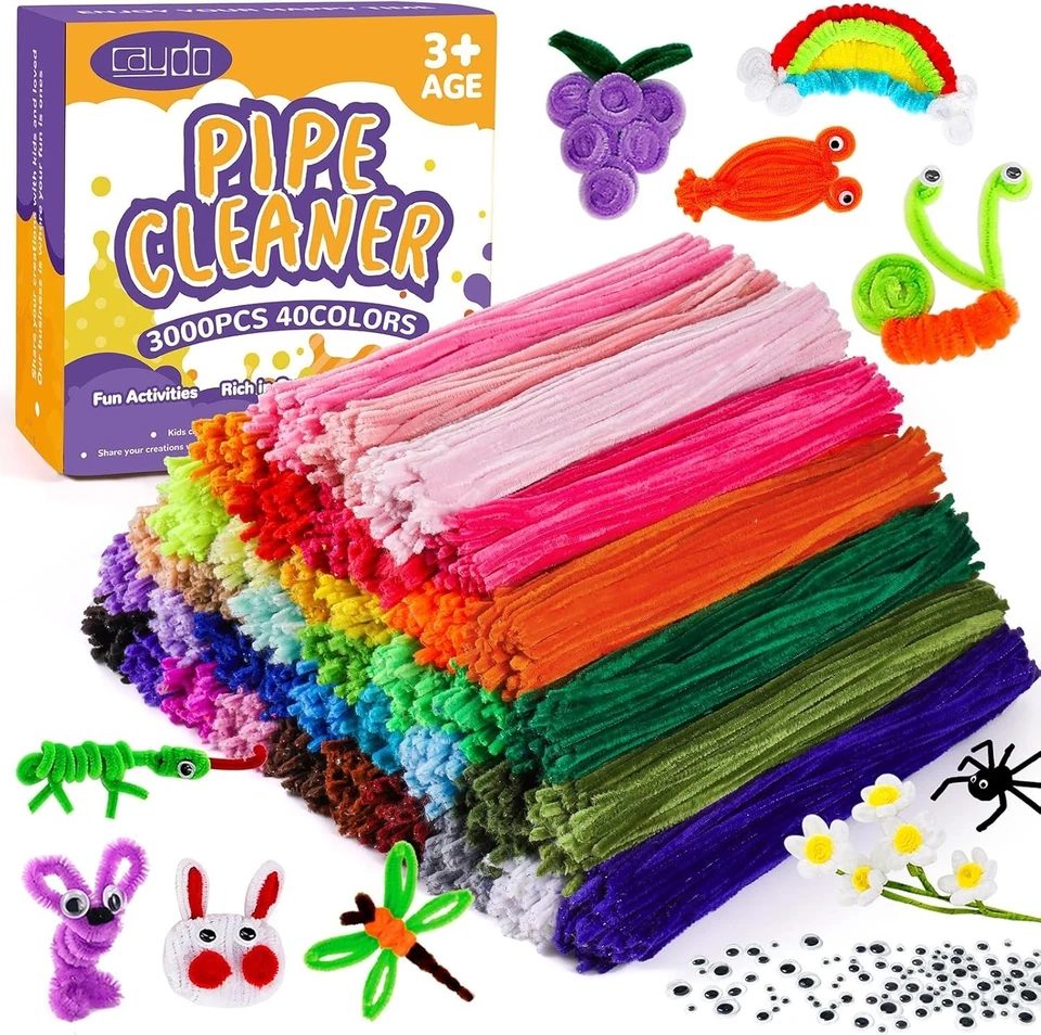 Large 3000-Piece Colorful Chenille Stems and Wiggle Eyes for Creative Crafts - Image 4 of 4