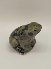 Mexican Pottery Tonala Frog Flowers Hand Painted