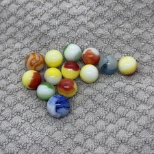 13 UV Glow Swirl Glass Marbles Lot Opaque Mixed Colors Vintage Toy Game