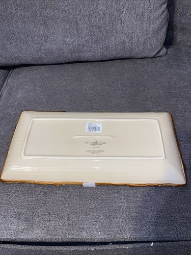 St Nicholas Square Snow Valley Ceramic Serving Tray Bread Plate Rectangle 14 In - Picture 2 of 4