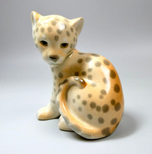 Lomonossow UdSSR Porzellan Leopard Jungtier Figur LFZ Vintage 10,5 cm - sehr guter Zustand