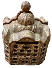Vintage AC Williams Cast Iron Domed "BANK" Coin Still Bank c. 1899-1934- 3" Tall