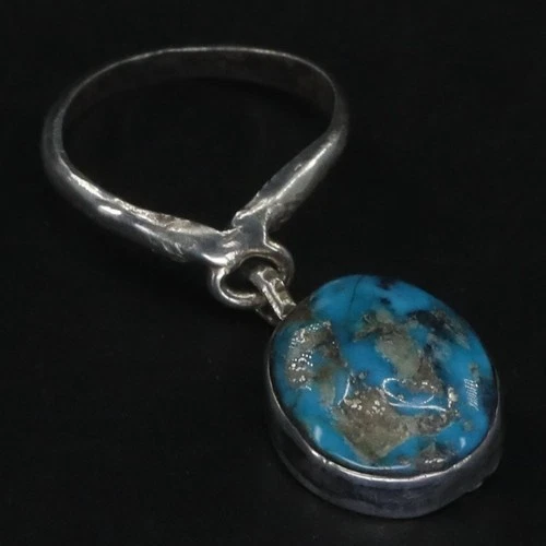 VTG Sterling Silver NAVAJO Oval Turquoise Dangle Charm Band Ring Size 2 - 2.5g