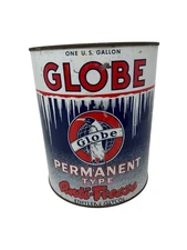 Vintage Globe Permanent Type Anti Freeze Advertising Metal 1 Gallon Gas Oil Can