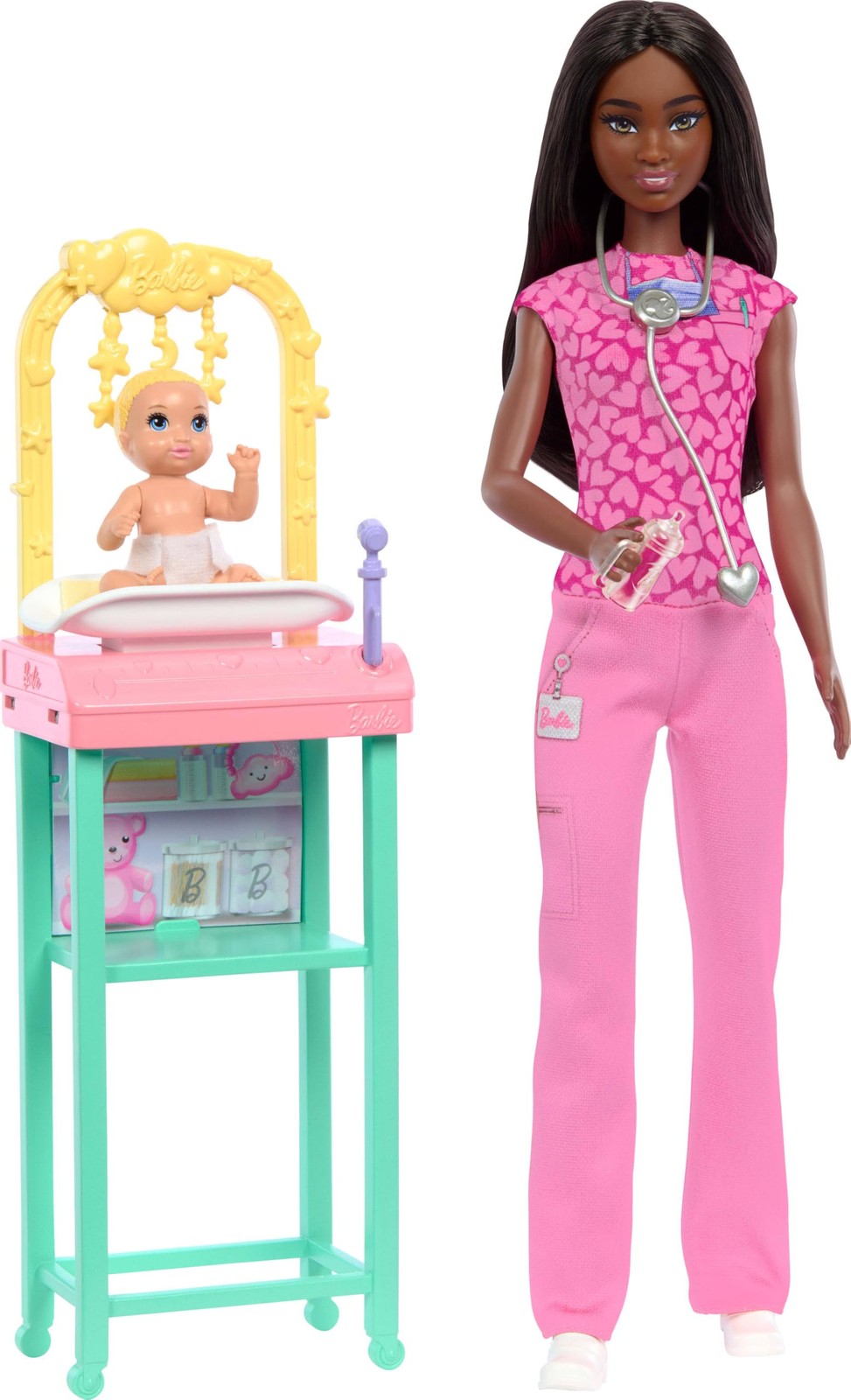 Barbie Baby Doctor Doll with Brunette Fashion Doll Wearing Pink Scrubs, 1 Baby D