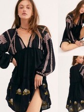 Free People Wild Horses Embroidered Mini Dress S Boho Floral Vacation Flowy
