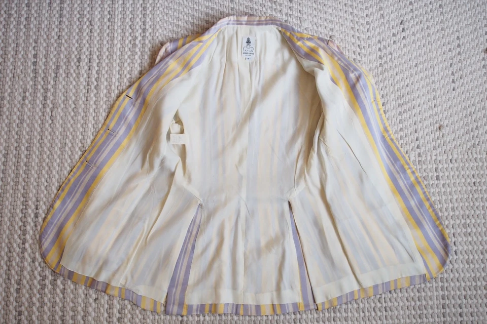 Blazer Gemma Kahng New York Seda Algodón Amarillo Lavanda Rayas Verticales Para Mujer 4 Foto 3 de 4