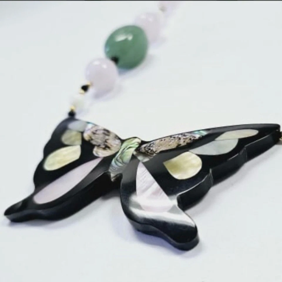 Lee Sands Butterfly Necklace Mother Of Pearl Inlay 18" - Image 2 of 4