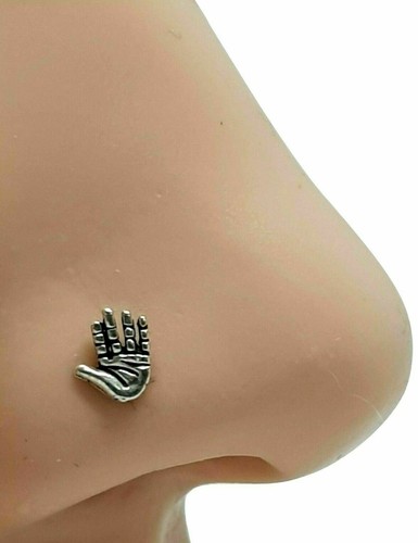 Naso Stud Mano di Buddha Argento Sterling 22g (0.6mm) 6mm Post Ball End Push Fit - Foto 13 di 24