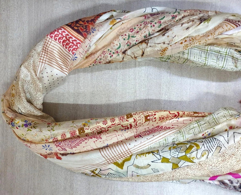 21 Yards Unstitched Sari Silk Yarn Ribbon Tassels SKEINS Beige Cream Journal Scr - Image 4 of 4