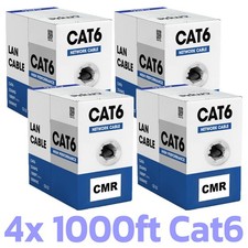 Cat6 Cable 1000 FT Cat 6 UTP Ethernet Bulk Cord Internet Wire Black - PACK of 4