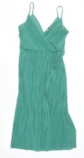 H&M Women’s Green Pleated Wrap Midi Dress Size S