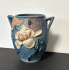Roseville Pottery Double Handle Blue Magnolia Vintage Vase 86-4 4 1/4” Height