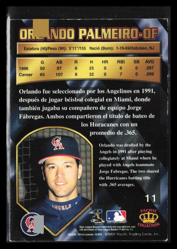 1997 Pacific Crown Collection Orlando Palmeiro #11 - Image 2 of 2