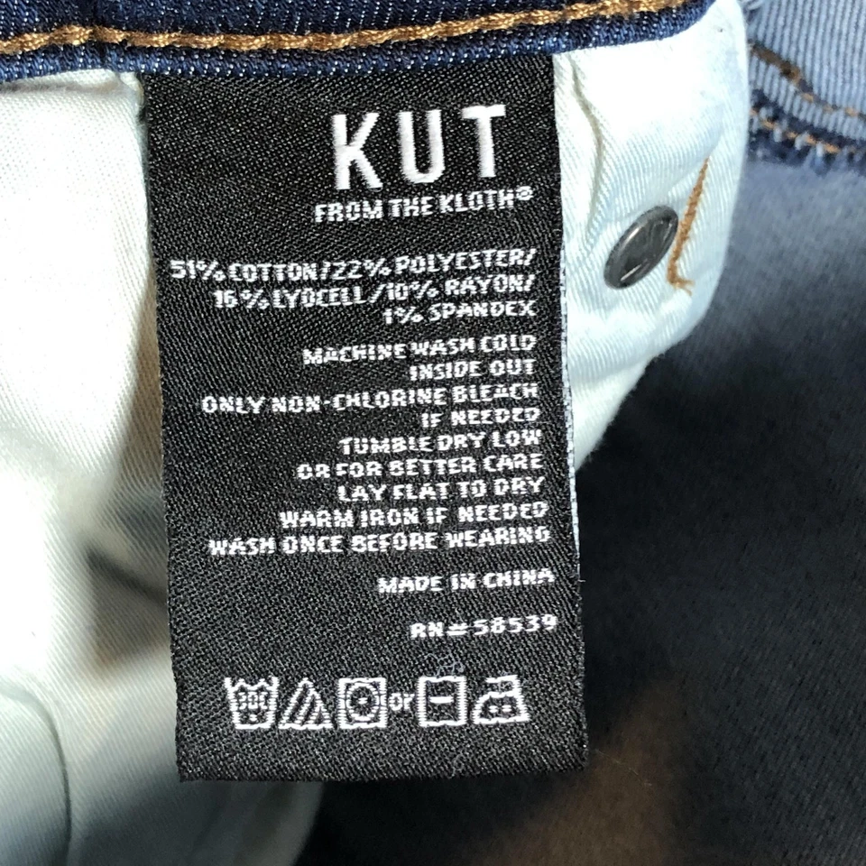 Pantalones de mezclilla KUT From The Kloth para mujer 10 azules ajustados al tobillo dobladillo crudo desgastados elásticos Foto 3 de 4