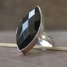 Faceted Black Onyx Ring,925 Sterling Silver,Statement Ring,Solitaire Ring,Gift