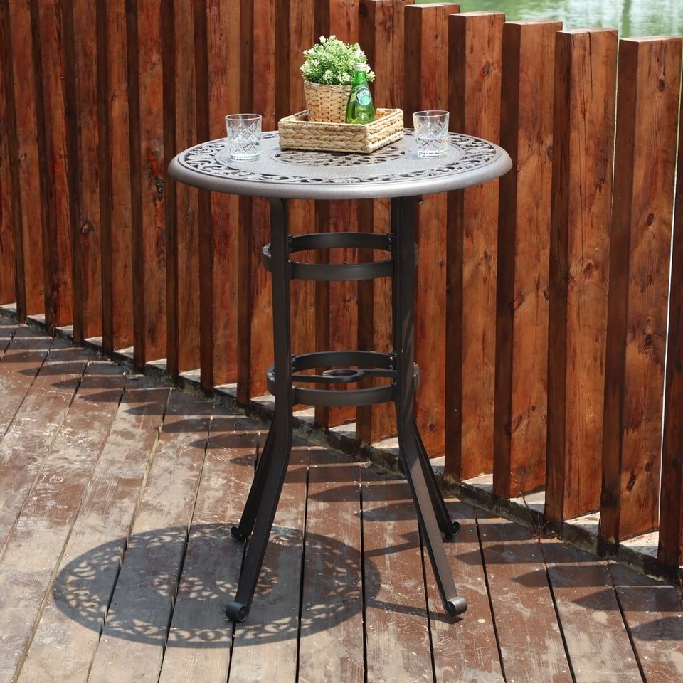 Patio Bar Table, 41" Height High Top Outdoor Table, Cast Aluminum Round ...