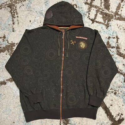 Vtg Live Mechanics Grunge Spiral Full Zip Hoodie 2XL Cyber Y2K