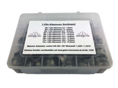 GASTRO BRENNECKE 1 Ohr Schellen-Sortiment Set Edelstahl Schlauchschellen Schlauchklemmen Klemmen