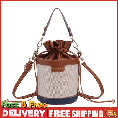 Damen Vintage Leder Zylinder Schultertasche Mini Kordelzug Handtasche (blau)