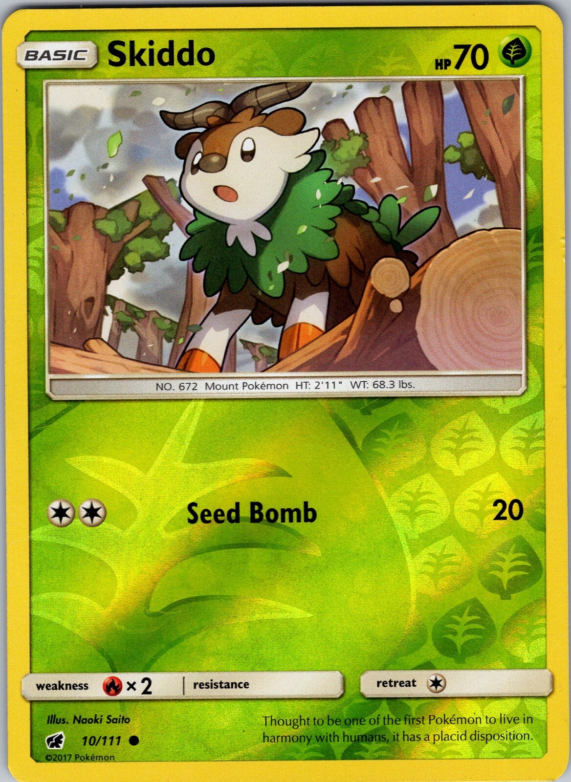 Pokemon TCG Skiddo S&M Crimson Invasion 10/111 Reverse Holo Common Card LP-NM