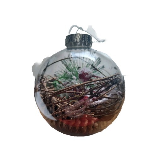 Holiday Time Pinecone Holly Berry Snow Globe Ball Ornament Christmas Glass