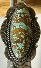 Signed Navajo Sterling Silver 8 Turquoise Ring Size 7 3/4 - 8 1/2 Adjustable