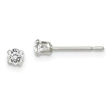.925 Sterling Silver Children's 3mm CZ Round Snap Set Stud Earrings