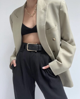 Na Nin Vintage Pistachio Sage Green Woven Silk Oversized Blazer