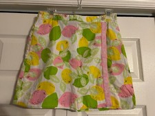 LILLY PULITZER VINTAGE Sz 4 Multi Color Lemon/Lime White Wrap Skirt White Label